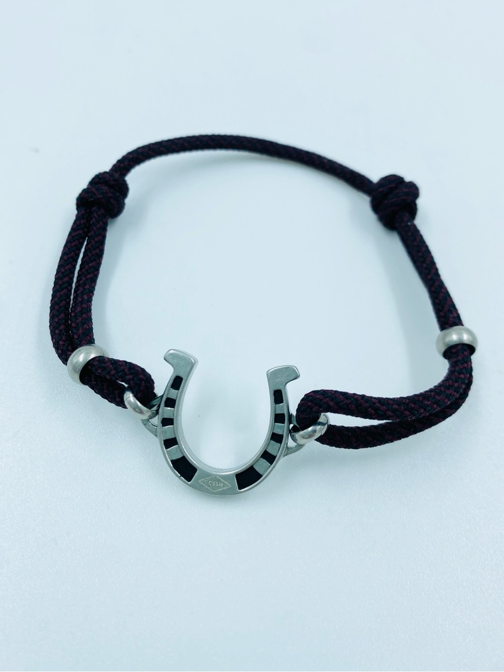 Fossil Brand Sterling Silver Horseshoe Corded Adjustable Bracelt